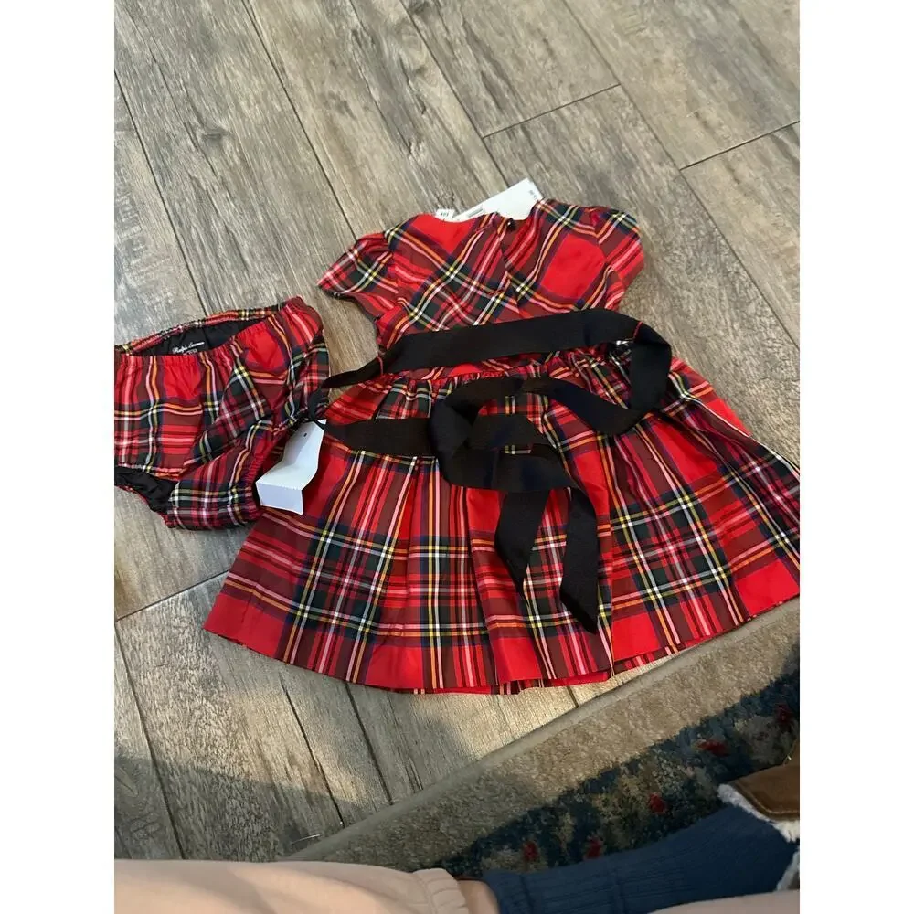 NWT Ralph Lauren Baby Girl's Plaid Print Fit & Flare Dress 2 Pec Set Size 6 M